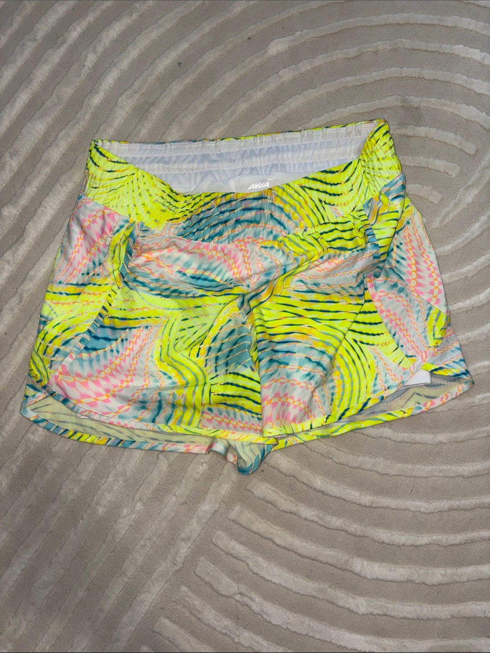 Avia Neon Yellow Multi-Print Athletic Shorts
